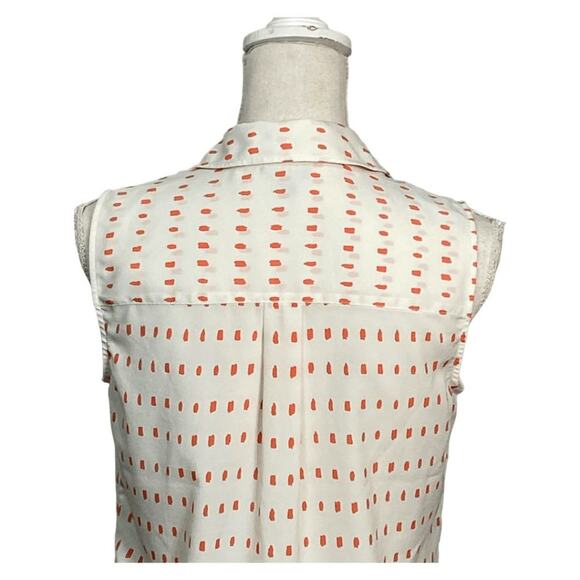 Talbots Nantucket Women's Cream & Orange Dotted Sleeveless Button-Down Blouse SM - Picture 11 of 13